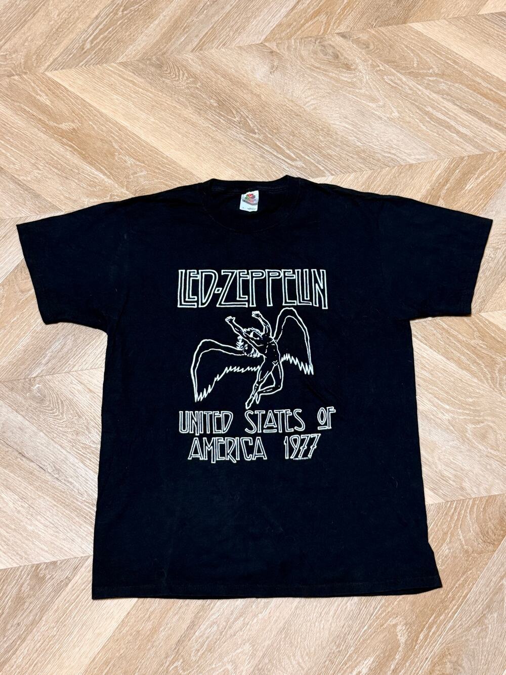 Led Zeppelin USA 1977 Icarus Swan Song Black Band Tee Large